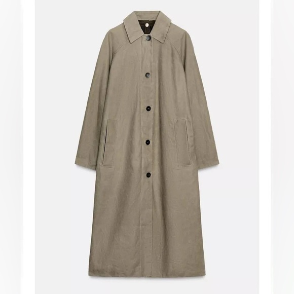 Zara Limited Edition Waxed Trench Coat Sz L - Picture 2 of 8